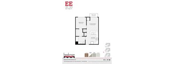 2 bed 1 bath EE Floor Plan at Beekman on Broadway, Ann Arbor, MI