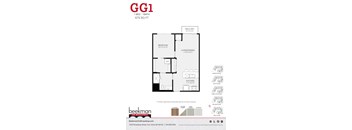 2 bed 1 bath the floor plan of gg 1 bed apt at Beekman on Broadway, Michigan, 48105