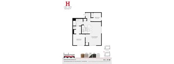 2 bed 1 bath H Floor Plan at Beekman on Broadway, Michigan