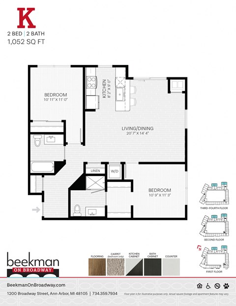 2 bed 2 bath K Floor Plan 2 bed 2 bath K Floor Plan at Beekman on Broadway, Ann Arbor, 48105