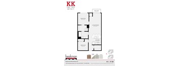 2 bed 1 bath the floor plan of k residence 2nd floor at Beekman on Broadway, Michigan, 48105