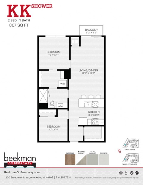 2 bed 1 bath a floor plan of a bedroom apartment with a bathroom and a living room at Beekman on Broadway, Michigan