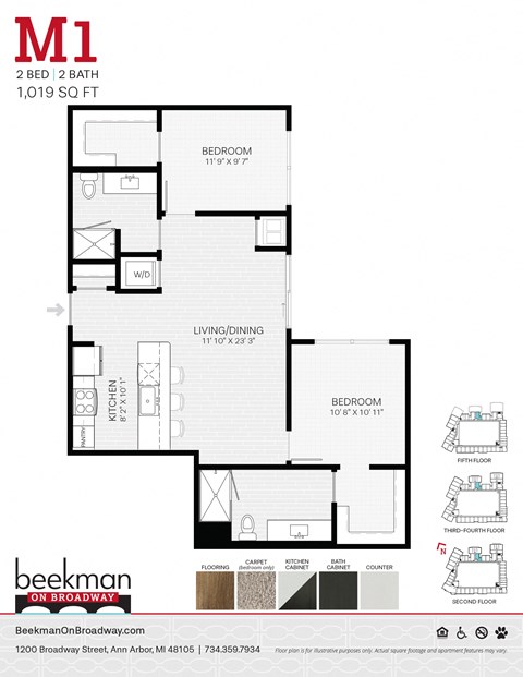 2 bed 2 bath M1 Floor Plan 2 bed 2 bath M1 Floor Plan at Beekman on Broadway, Ann Arbor