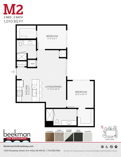 2 bed 2 bath qM2 Floor Plan 2 bed 2 bath M2 Floor Plan at Beekman on Broadway, Ann Arbor, Michigan