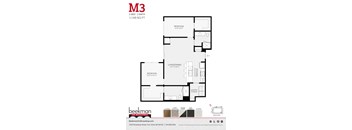 2 bed 2 bath M3 Floor Plan at Beekman on Broadway, Ann Arbor, MI