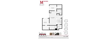 2 bed 2 bath M Shower Floor Plan at Beekman on Broadway, Michigan, 48105