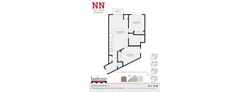 2 bed 1 bath a floor plan of a bedroom apartment at Beekman on Broadway, Ann Arbor