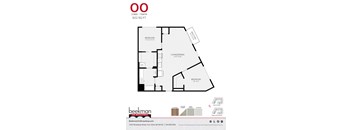 2 bed 1 bath OO Floor Plan at Beekman on Broadway, Ann Arbor, Michigan