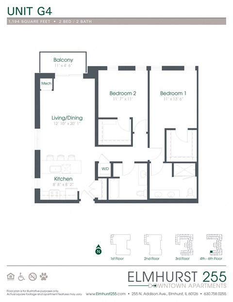 2 bed 2 bath this is a floor plan of a unit with roommates  at Elmhurst 255, Illinois, 60126