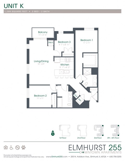 3 bed 2 bath a floor plan of a unit with a bedroom and a bathroom
