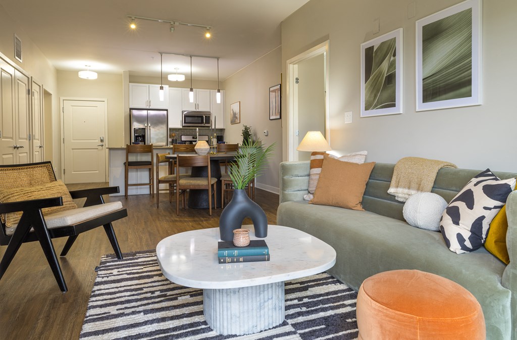 a living room and kitchen in a two bedroom apartment  at Elmhurst 255, Elmhurst