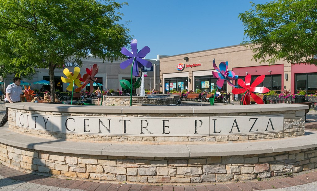 a sign that reads city centre plaza in front of a building  at Elmhurst 255, Elmhurst, 60126