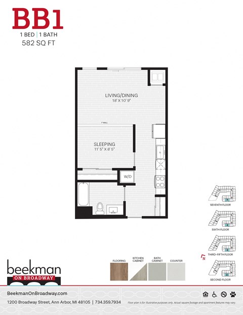 2 bed 2 bath BB1 Floor Plan 2 bed 2 bath BB1 Floor Plan at Beekman on Broadway, Ann Arbor