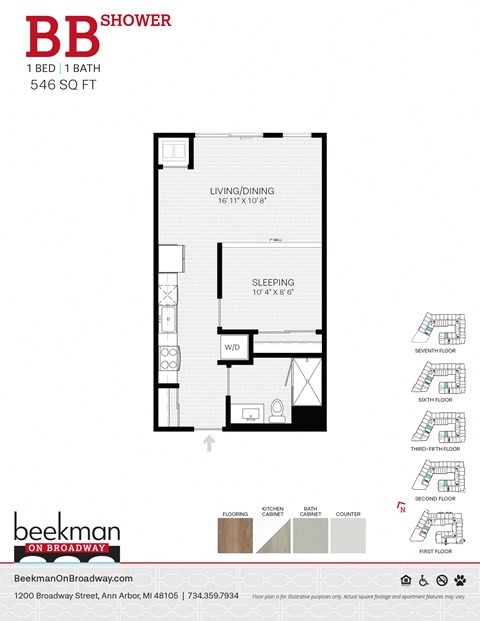 2 bed 2 bath BB Floor Plan 2 bed 2 bath BB Floor Plan at Beekman on Broadway, Ann Arbor, Michigan