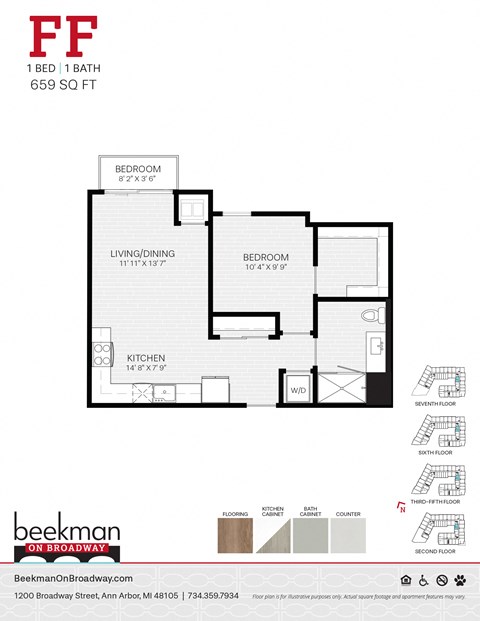 2 bed 2 bath FF Floor Plan 2 bed 2 bath FF Floor Plan at Beekman on Broadway, Michigan, 48105