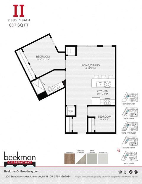 2 bed 1 bath II Floor Plan 2 bed 1 bath II Floor Plan at Beekman on Broadway, Michigan, 48105