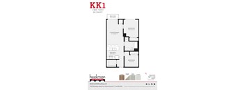 2 bed 1 bath KK1 Floor Plan at Beekman on Broadway, Ann Arbor, 48105