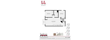 2 bed 1 bath LL Floor Plan at Beekman on Broadway, Ann Arbor, Michigan