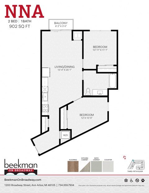 2 bed 1 bath NNA Floor Plan 2 bed 1 bath NNA Floor Plan at Beekman on Broadway, Michigan