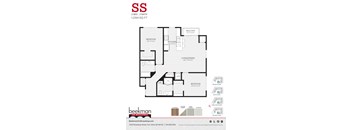 2 bed 1 bath SS Floor Plan at Beekman on Broadway, Ann Arbor, Michigan