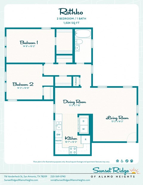 2 bed / 1 bath Rothko  at Sunset Ridge, San Antonio, 78209