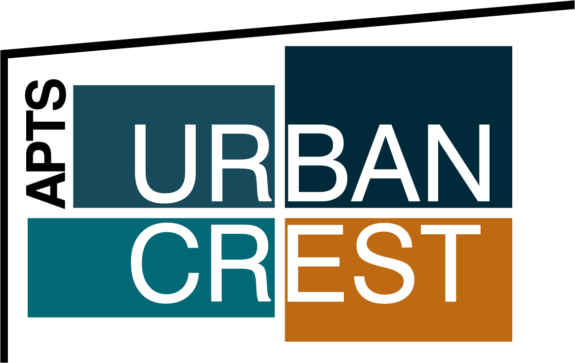 Property logo with geometric design blocks at Urban Crest Apartments, San Antonio, TX