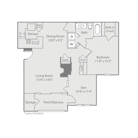 1 Bed 1 Bath Floor Plan at Radbourne Lake Apartments, Charlotte, NC 28269 ?