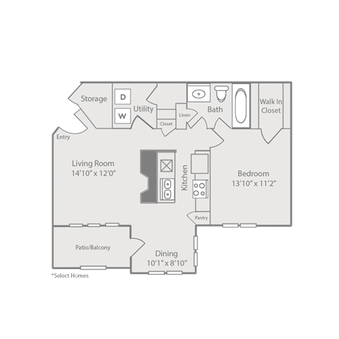1 Bedroom Floor Plan at Radbourne Lake Apartments, North Carolina, 28269