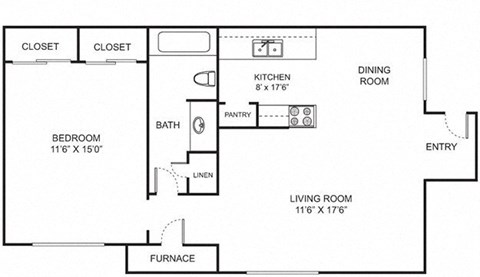 1 Bedroom Floor Plan at The Brentwood, Nashville, TN, 37211