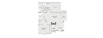 a floor plan of an apartment with a bedroom and a living room