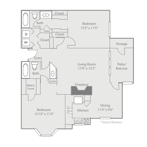 2 Bed 2 Bath Floor Plan at Radbourne Lake Apartments, Charlotte, NC ?
