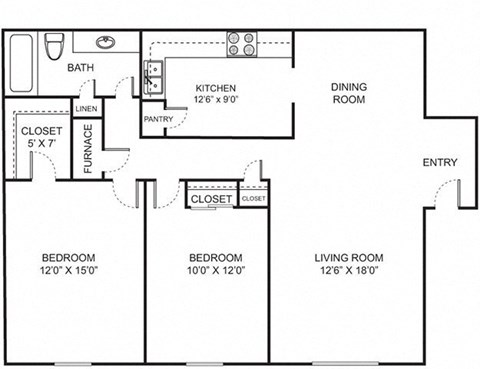 2 Bedroom Floor Plan at The Brentwood, Nashville, TN
