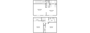 2 Bed Floor Plan at The Brentwood, Nashville, TN, 37211