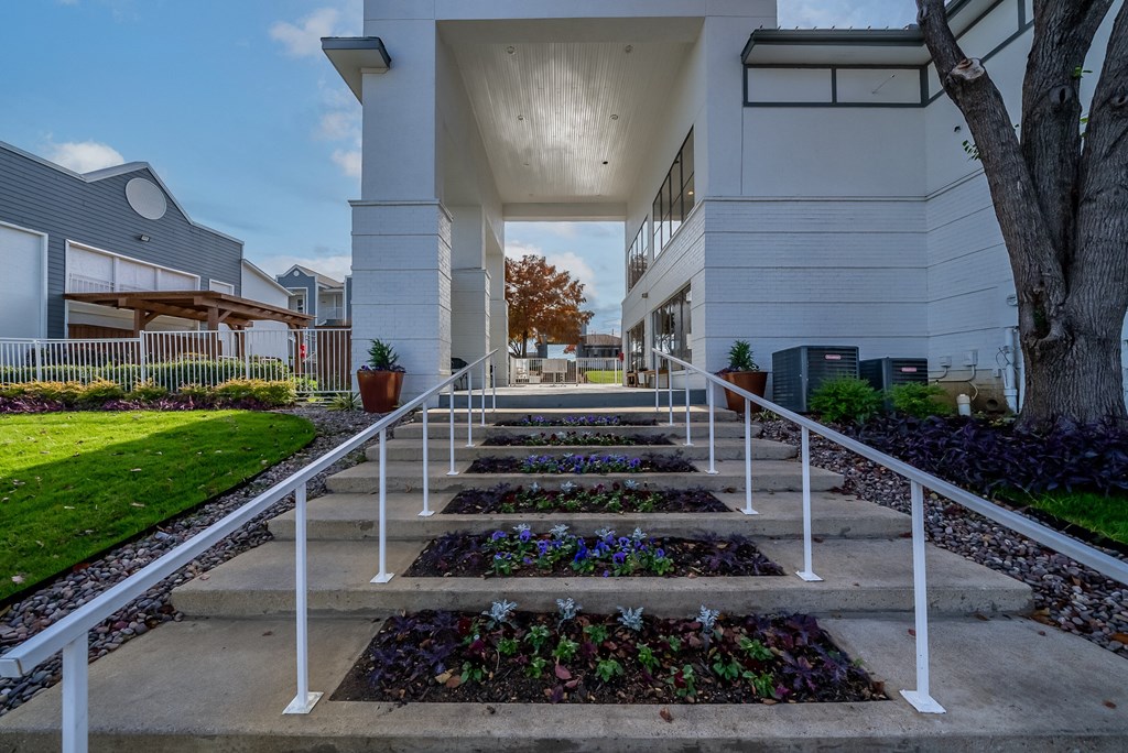 a set of stairs in front of a building