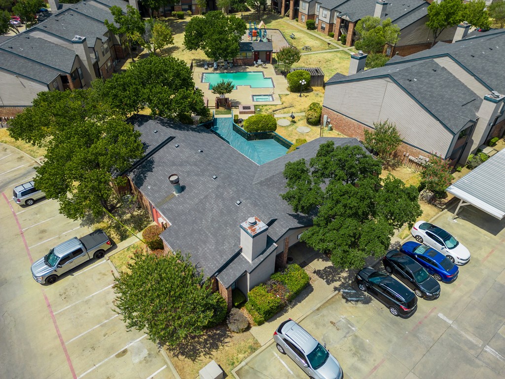 Elegant Aerial view at Trinity Apartments, Irving