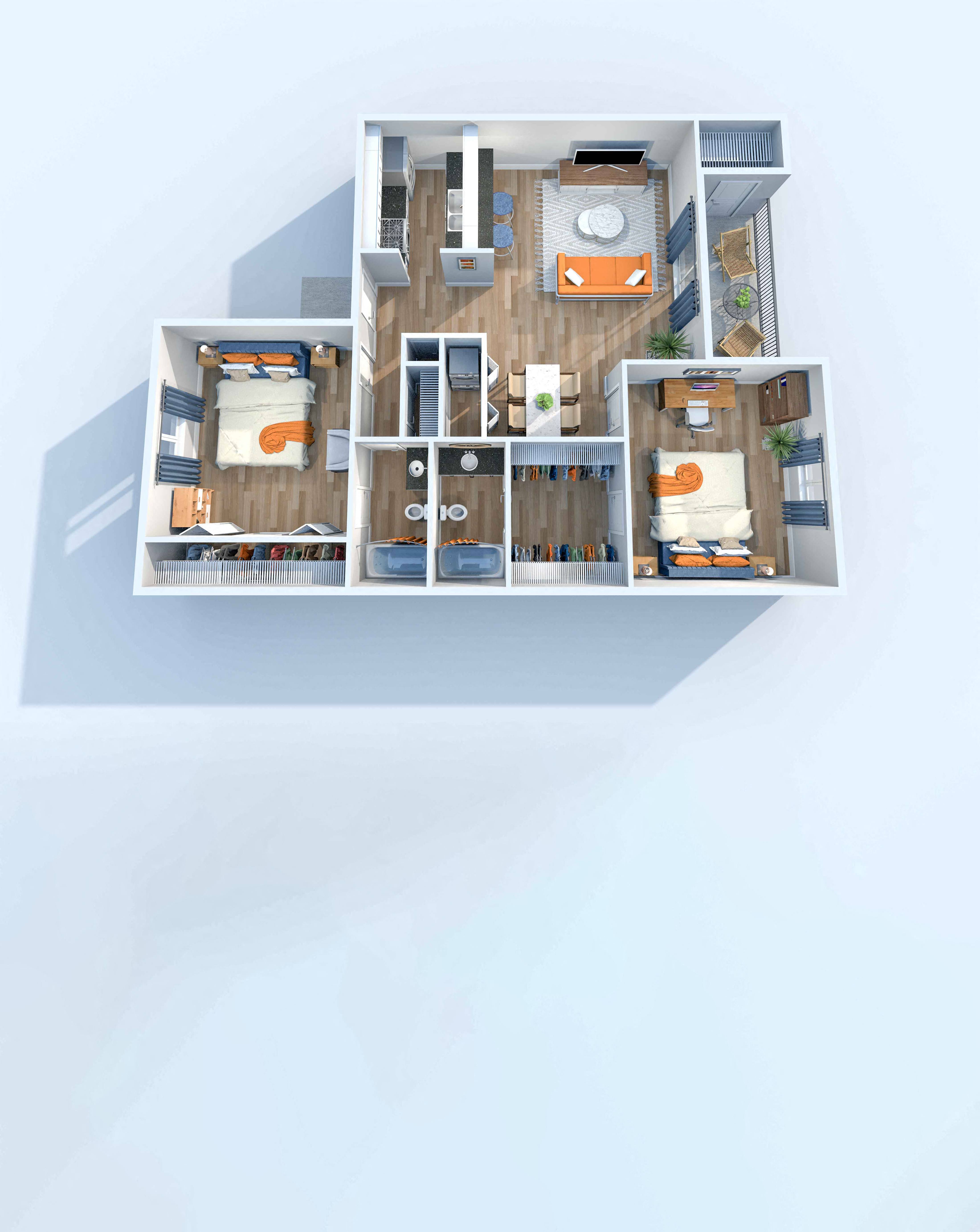 The Stella, Two Bedroom, Two Bath - 920 SF