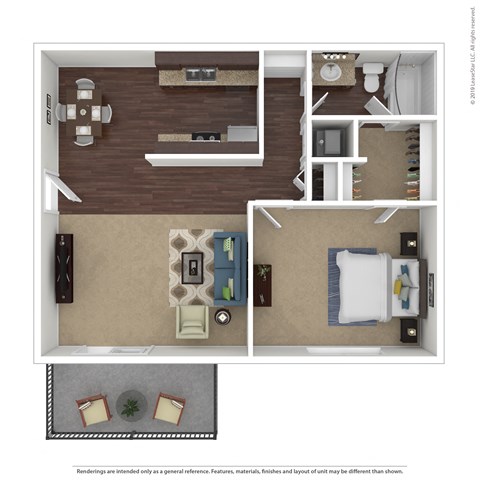 1 Bedroom 1 Bath Floor Plan at The Grove Brentwood, Tennessee, 37211