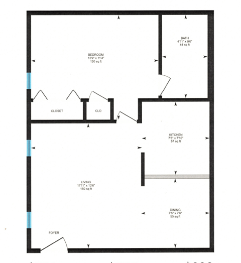 One Bed One Bath Floor Plan at Creekside Canopy, North Carolina  