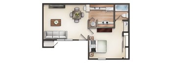 1 Bed 1 Bath Floor Plan at Creekside Canopy, Charlotte, NC  