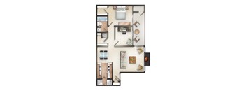 1 Bed 1 Bath With Den Floor Plan at Creekside Canopy, Charlotte North Carolina  