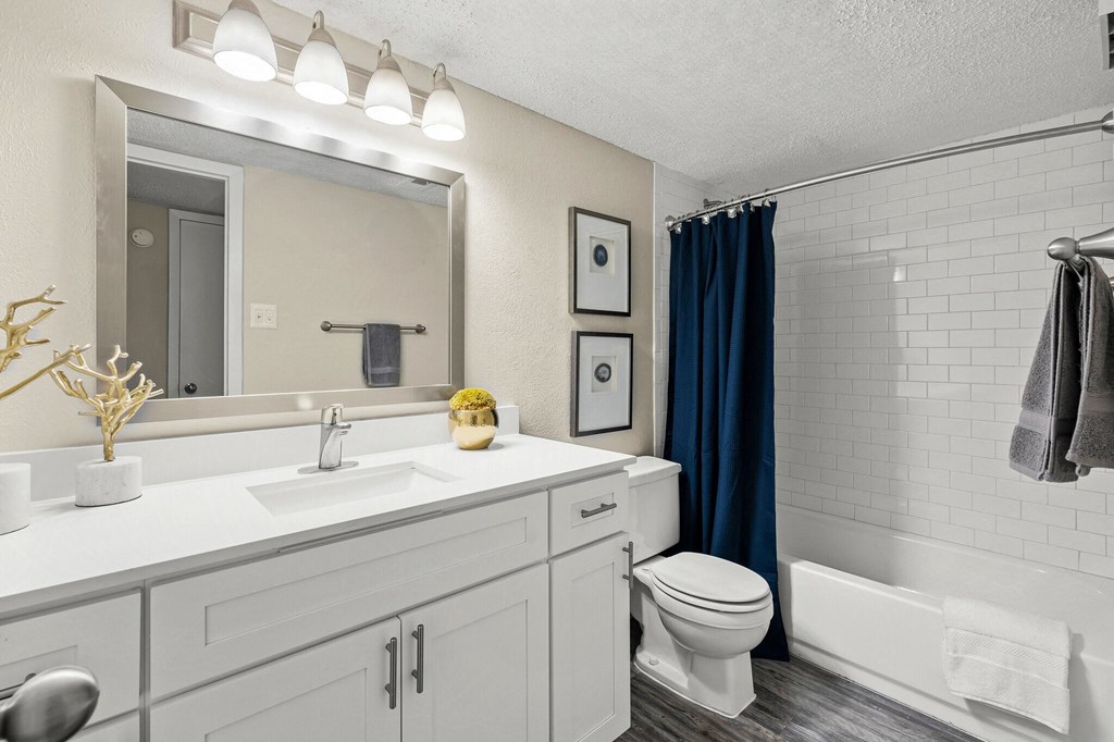 a bathroom with a large mirror and a sink and a toilet at Keller Oaks, Texas ?