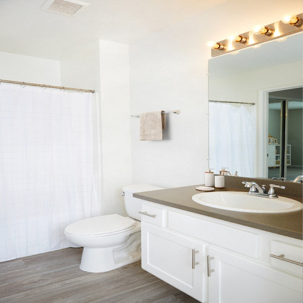 bathroom with shaker style cabinets