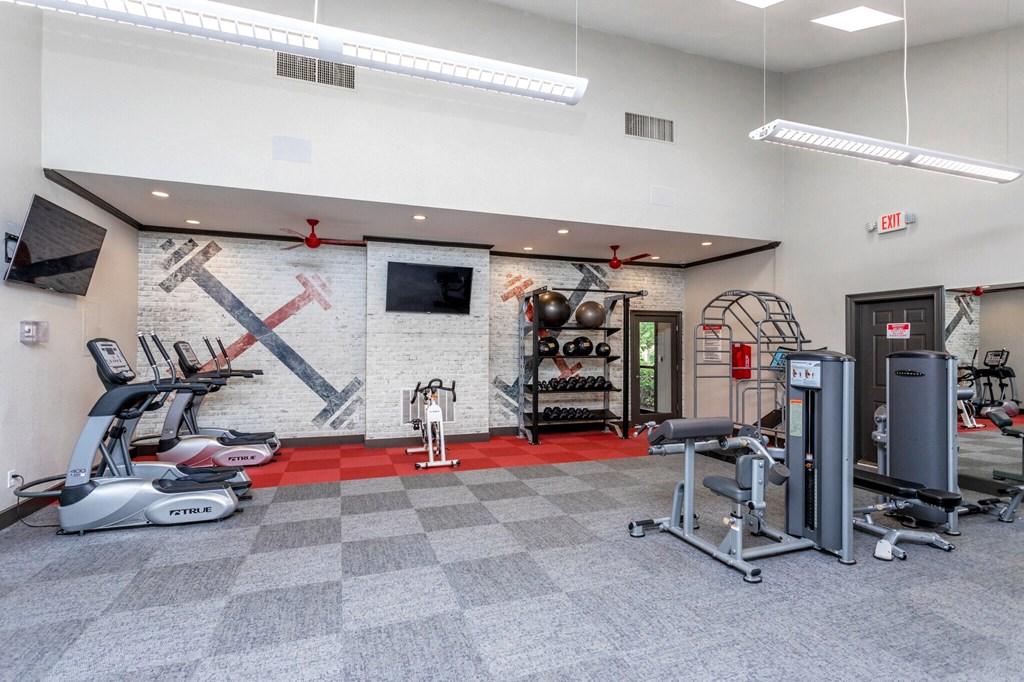 the preserve at ballantyne commons fitness room with weights and cardio equipment