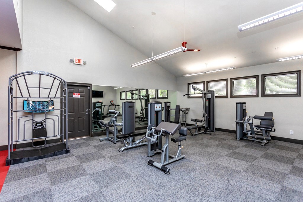 the gym at the preserve at johnsons crossing apartments