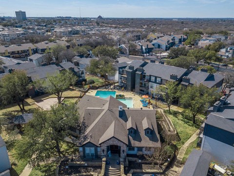 a aerial view of a house with a swimming pool at District 2308, Arlington, 76011 ?