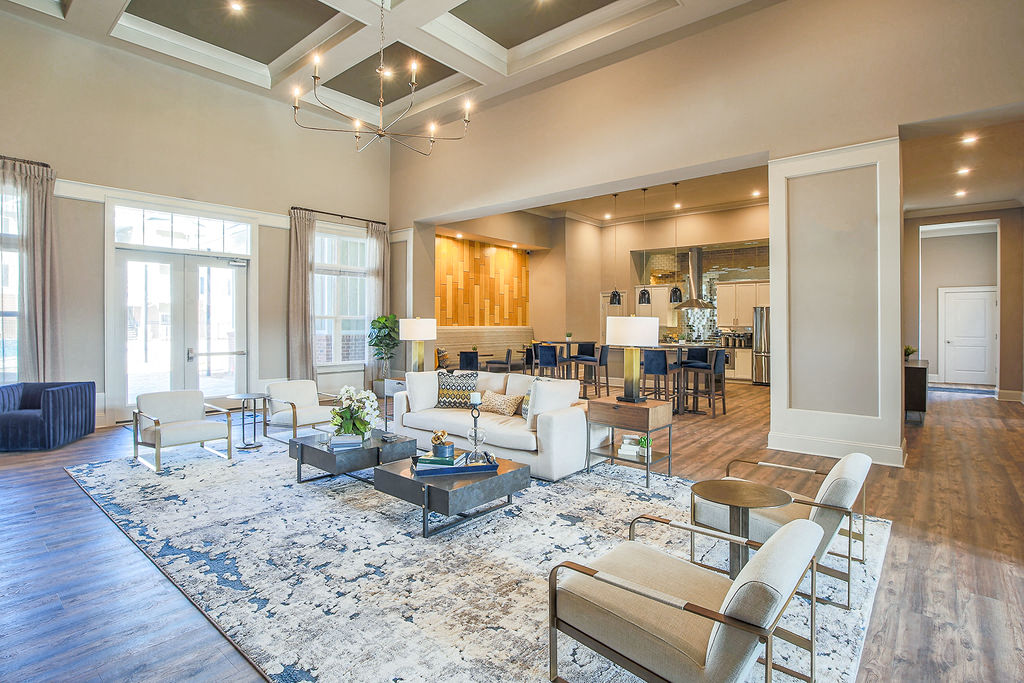 a living room with a couch and a table