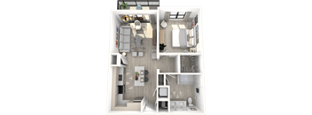 a rendering of the 1 bedroom floor plan