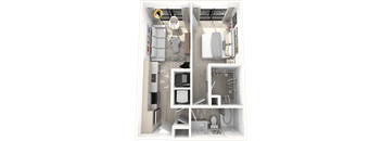 a 3d rendering of a bedroom and a living room