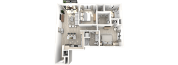 a 3d rendering of a floor plan of a 3 bedroom apartment