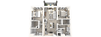 a 3d floor plan of a house with a bedroom and a living room